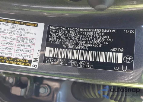 2021 Toyota C-Hr Le z USA, uszkodzony, nr VIN NMTKHMBX2MR120452